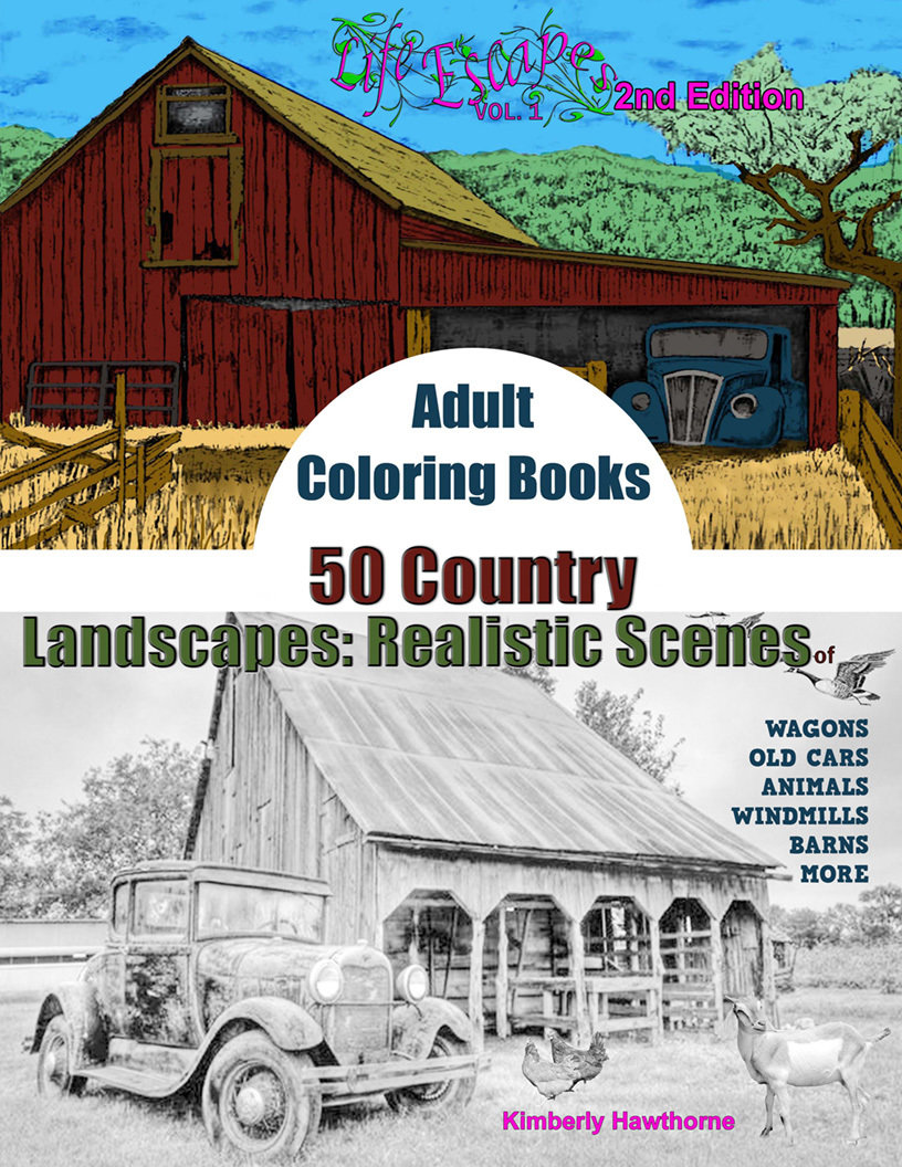 50 Country Scenes Coloring Book for Adults Digital Download