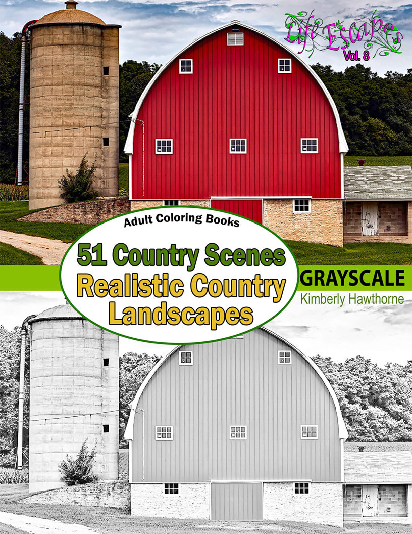 51 Country Scenes Coloring Book for Adults Digital Download