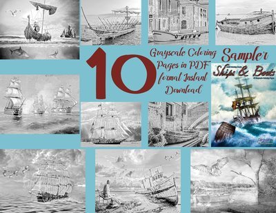 Download Ships Boats Adult Coloring Book Life Escapes Grayscale Coloring Ebooks Pdf