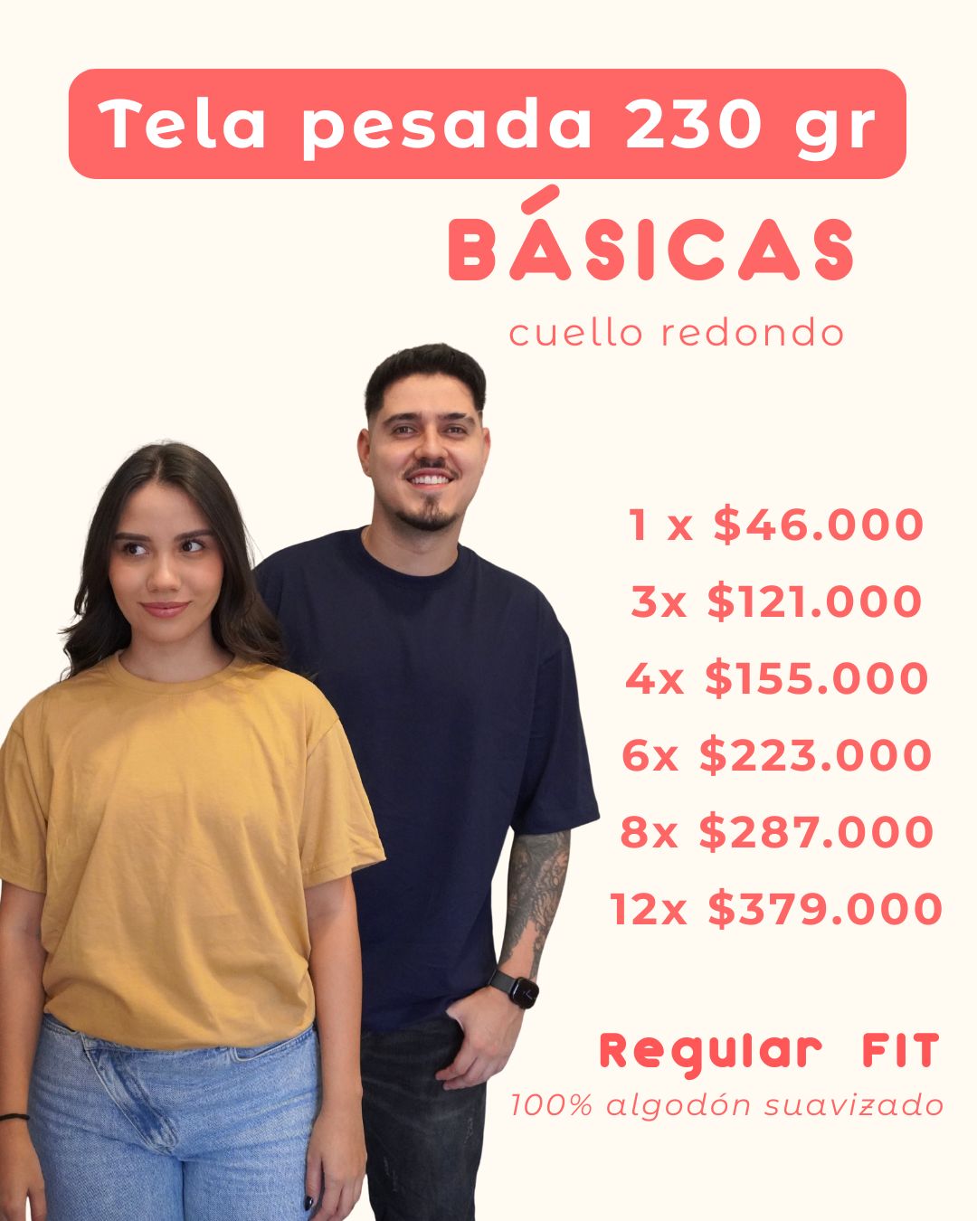 Camisetas TELA PESADA 230 grs cuello redondo