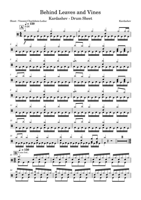 Behind Leaves and Vines - Kardashev - Drum Sheet