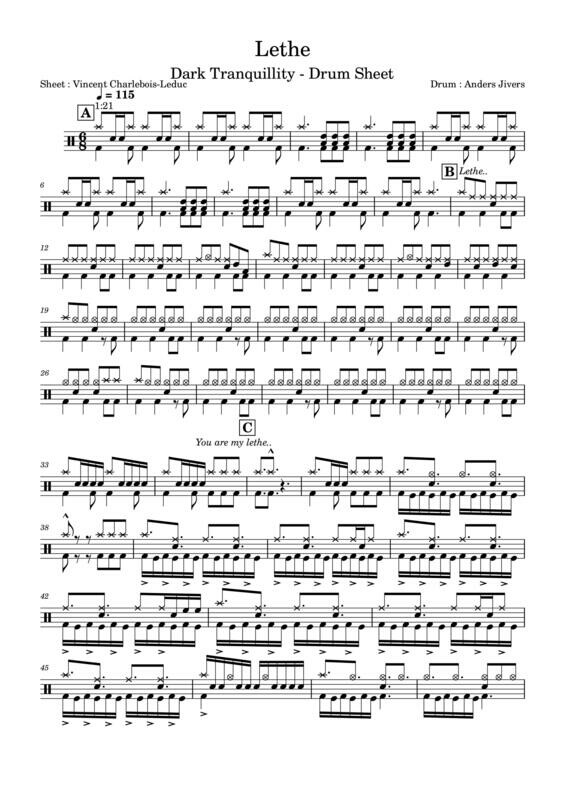 Lost To Apathy/Lethe - Dark Tranquillity - Drum Sheet Pack