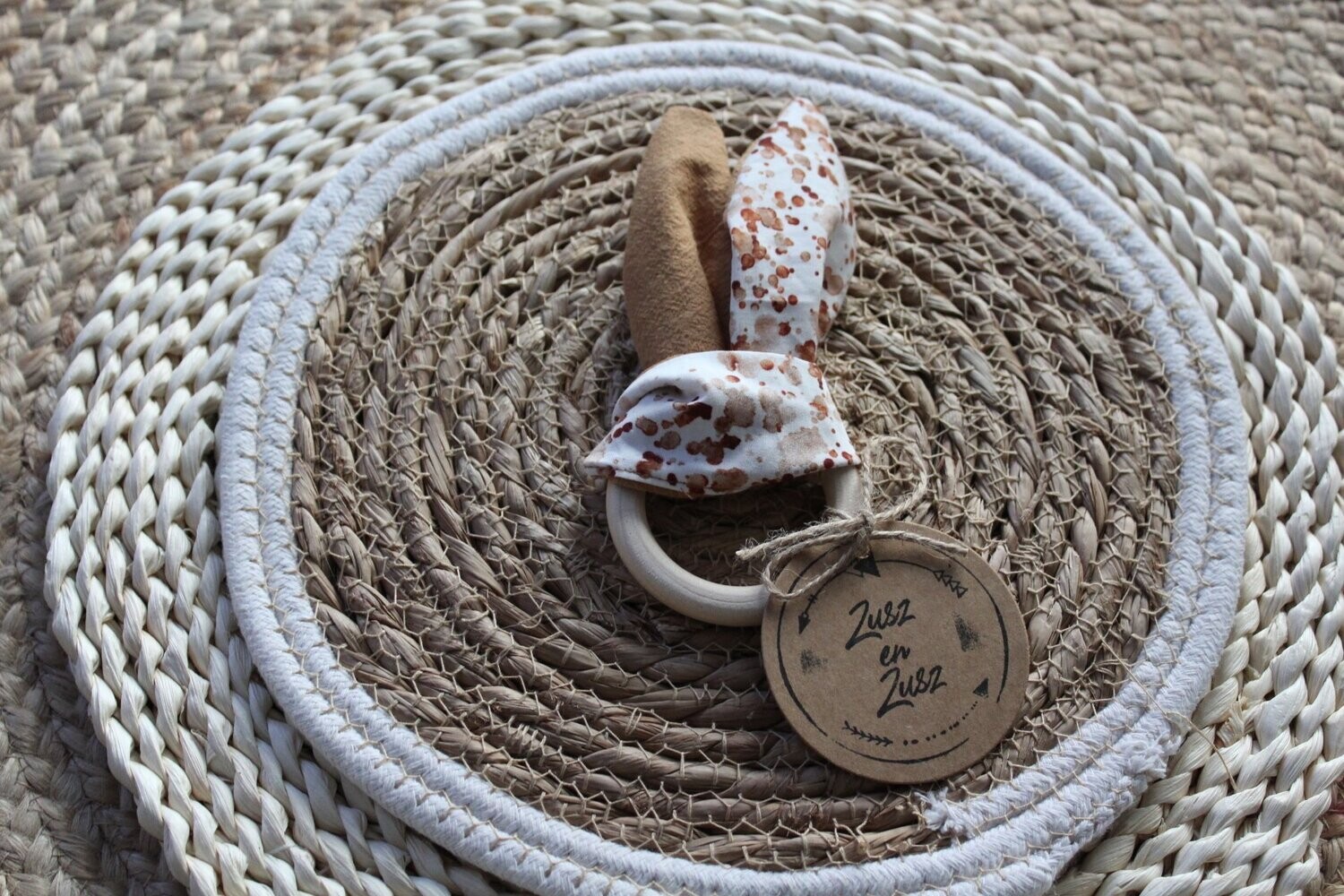 SALE Bijtring Knijn - Washed Cotton - Camel & Spots Cognac + piepje