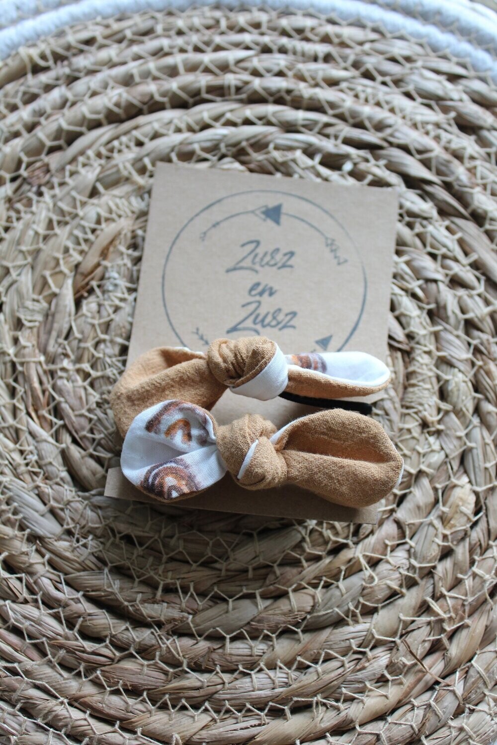 Bow - Washed Cotton - Camel & Rainbow