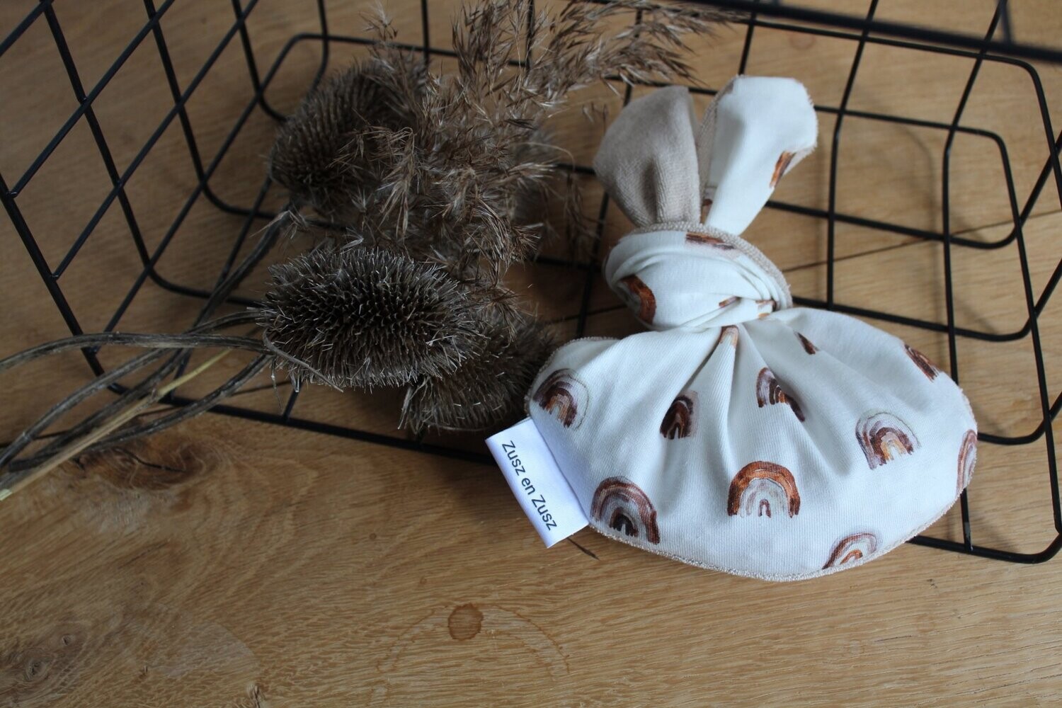 Pittie Mini - Badstof Donker Beige & Rainbow