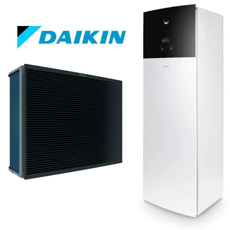 Daikin Altherma 3, augstās temperatūras siltumsūknis, ETVX16S18E9W7 / EPRA16DW17 12 kW ar papildus 9kW elektrisko tenu. Ar iebūvētu 180l siltā ūdens tvertni.