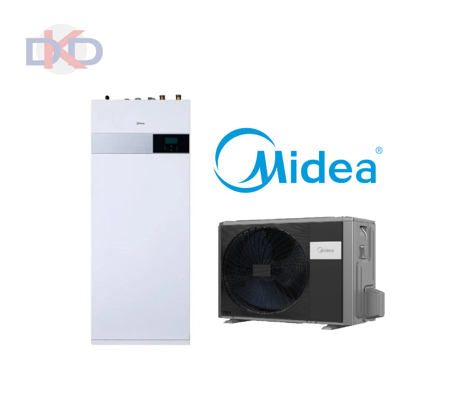 Midea M-Thermal gaiss ūdens siltumsūknis  MHA-V8W/D2N8-B2 / HBT-A100/190CDS90GN8-B2 8.3 kW ar papildus 9kW elektrisko tenu un integrētu 190l karstā ūdens tvertni.