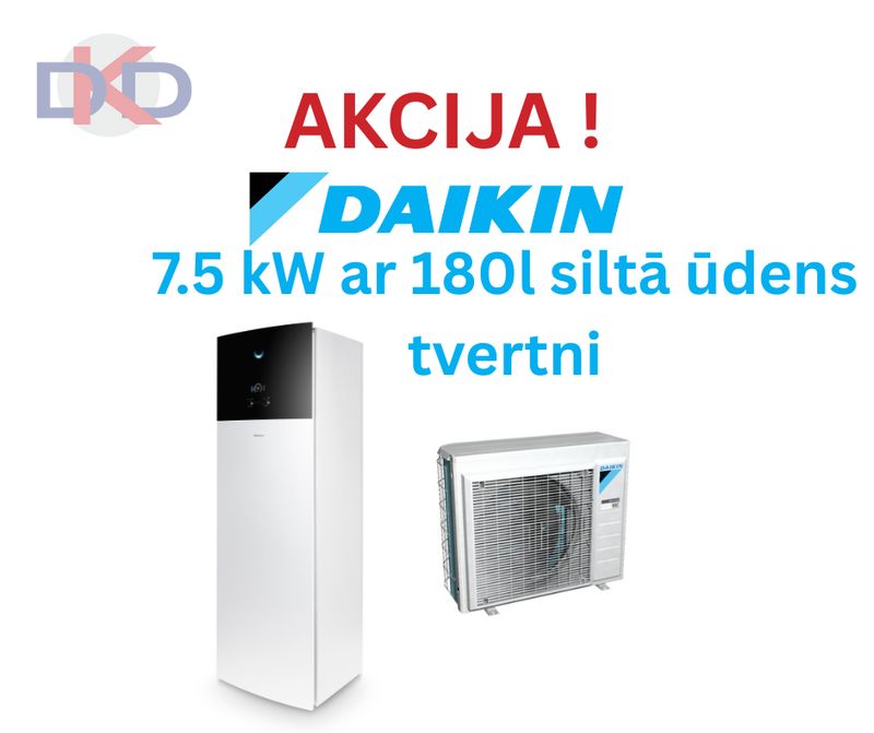 Daikin Altherma 3 EHVH08S18E9W / ERGA08EVH  7.5 kW ar papildus 9kW elektrisko tenu. Ar integrētu 180l siltā ūdens tvertni. Daikin Altherma 3 EHVH08S18E9W / ERGA08EVH  7.5 kW ar papildus 9kW elektrisko tenu. Ar integrētu 180l siltā ūdens tvertni.