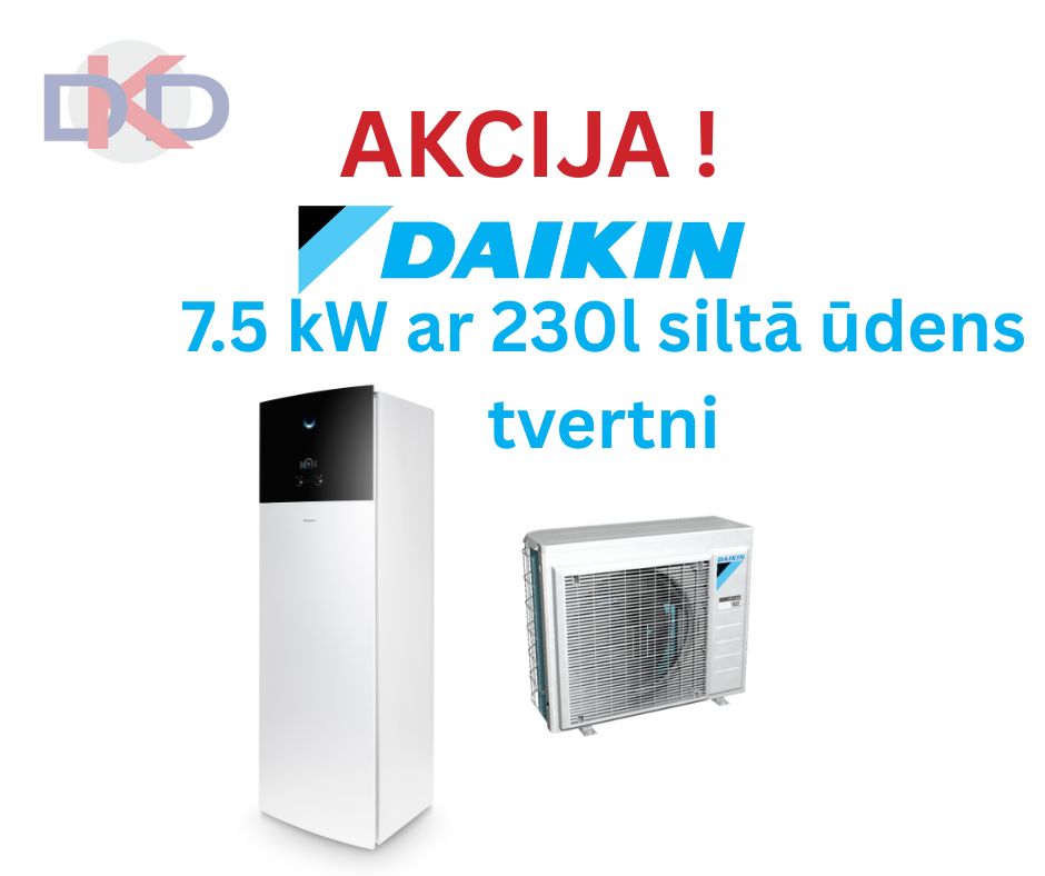 Daikin Altherma 3 EHVH08S23E9W / ERGA08EVH  7.5 kW ar papildus 9kW elektrisko tenu. Ar integrētu 230l siltā ūdens tvertni. Daikin Altherma 3 EHVH08S23E9W / ERGA08EVH  7.5 kW ar papildus 9kW elektrisko tenu. Ar integrētu 230l siltā ūdens tvertni.