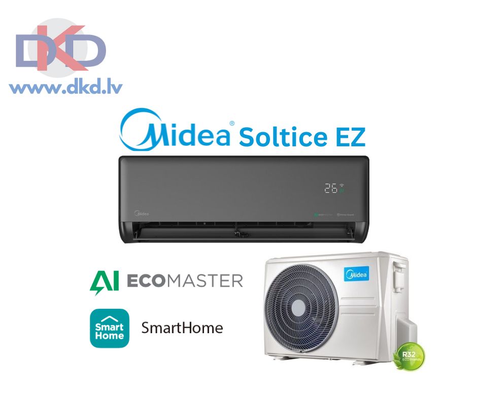 Midea Soltice EZ gaiss gaiss siltumsūknis, ar kondicioniera funkciju. Nominālā sildīšanas jauda 3.8kW (melns) Modelis:  EZB-12RD6-I / EZ-12RD6H-O