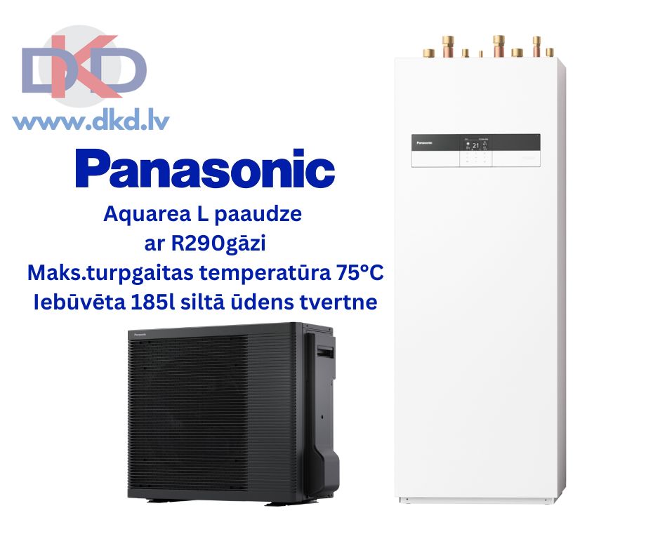 Panasonic Aquarea 5kW gaiss / ūdens siltumsūknis L paaudze WH-ADC0509L6E5 / WH-WDG05LE5 ar R290 gāzi. Maks. sistēmas temperatūra 75°C. Ar 6kW elektrisko tenu un integrētu 180l siltā ūdens tvertni. Panasonic Aquarea 5kW gaiss / ūdens siltumsūknis L paaudze WH-ADC0509L6E5 / WH-WDG05LE5 ar R290 gāzi. Maks. sistēmas temperatūra 75°C. Ar 6kW elektrisko tenu un integrētu 180l siltā ūdens tvertni.