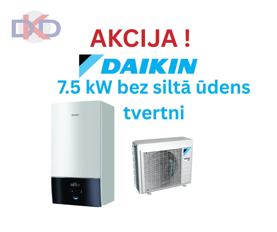 Daikin Altherma 7.5kW EHBH08E9W / ERGA08EVH ar papildus 9kW elektrisko tenu. Bez siltā ūdens tvertnes.