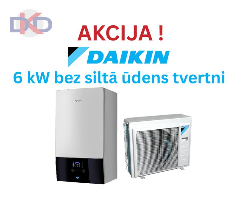 Daikin Altherma 6kW EHBH08E6V / ERGA06EVH ar papildus 6kW elektrisko tenu. Bez siltā ūdens tvertnes.