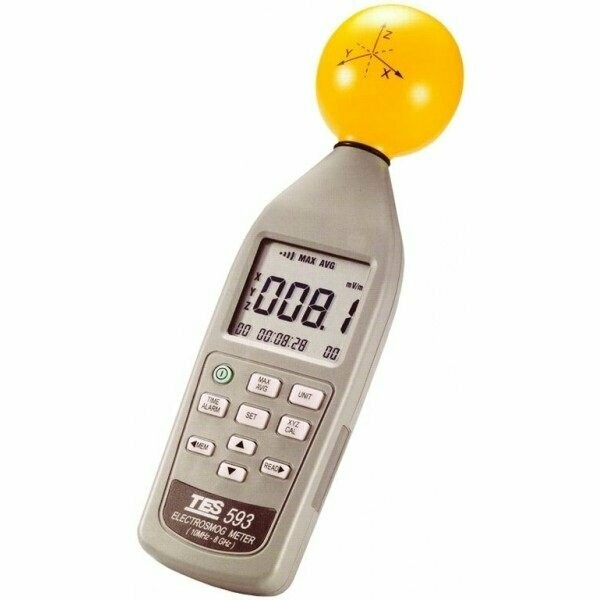 Appareil de mesure professionnel d'ondes électromagnétiques hautes fréquences TES-593R. Appareil de mesure d'ondes hautes fréquences (3G, 4G, 5G, Wifi,...) TES-593R. Boutique Diagnostic CEM, votre spécialiste des appareils de mesure des ondes électromagnétiques.