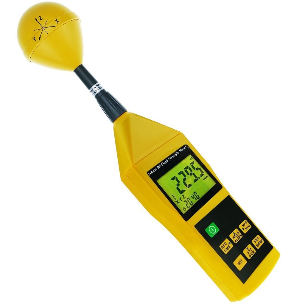 Appareil de mesure professionnel d'ondes électromagnétiques hautes fréquences Tenmars TM-196. Appareil de mesure d'ondes hautes fréquences (3G, 4G, 5G, Wifi,...) Tenmars TM-196. Boutique Diagnostic CEM, votre spécialiste des appareils de mesure des champs électromagnétiques.