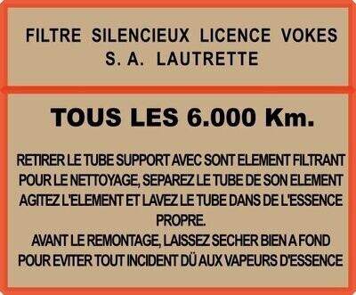 Etiquette filtre de silencieux Citroën Traction