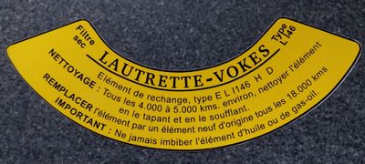 Etiquette filtre à air 203 Peugeot