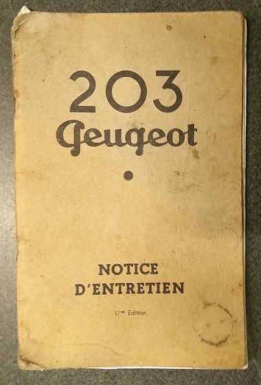 Notice d'entretien 203 Peugeot - 17ème édition
