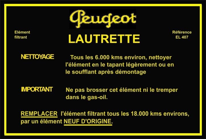 Etiquette filtre à air 403 Peugeot diesel Etiquette filtre à air 403 Peugeot diesel