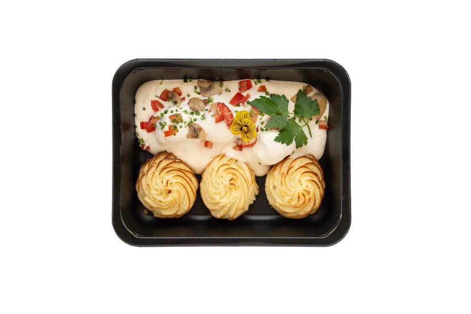 Tongrolletjes pommes duchesse met witte wijnsaus