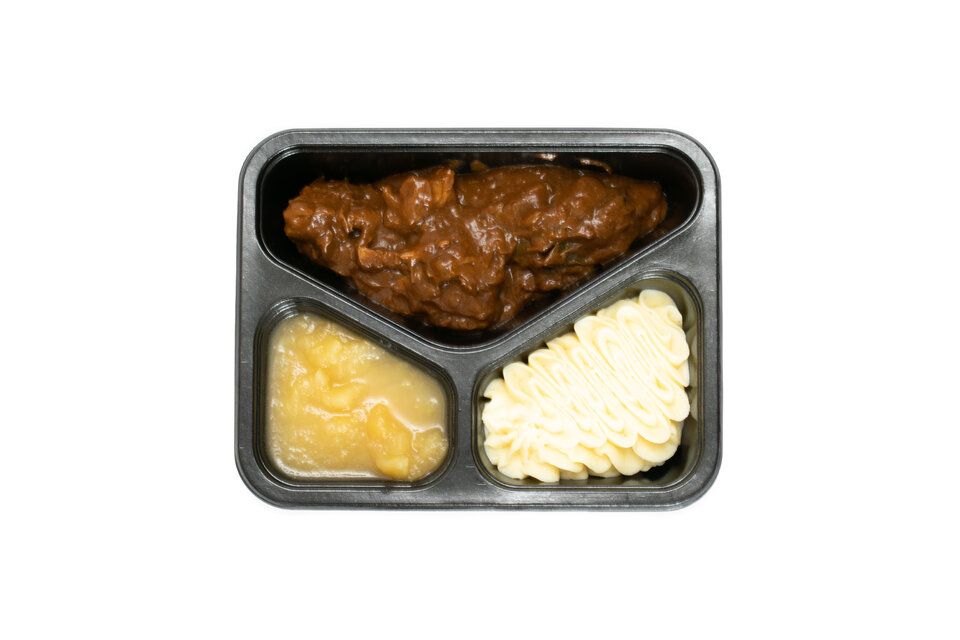 Stoofvlees met appelmoes en puree