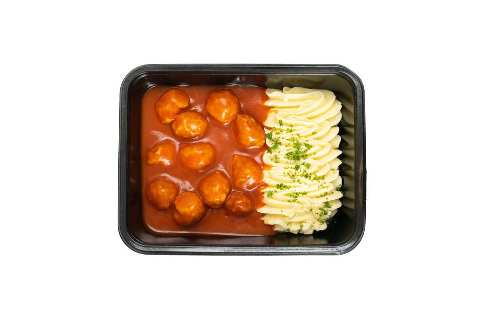 Gehaktballen mini in tomatensaus met puree