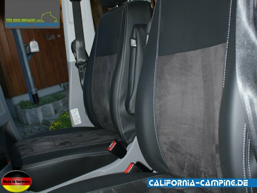 Abverkauf! Sitzbezüge VW T5.2-T6.1 California Ocean/Coast & Beach - 2er-Bank, Farbe: Schwarz (Kunstleder) / Schwarzblau (Alcantara)
