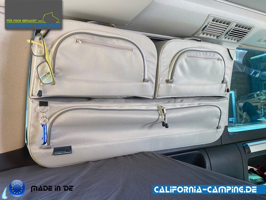 Neues Layout! Modulare Fenstertaschen für den VWT5-T6.1 California Beach/Mulitvan - Das Cali Beach Bag MODULAR, Farbe: Grau/Beige