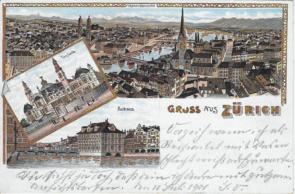 Zürich mit Tonhalle und Rathaus