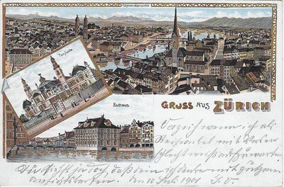 Zürich mit Tonhalle und Rathaus