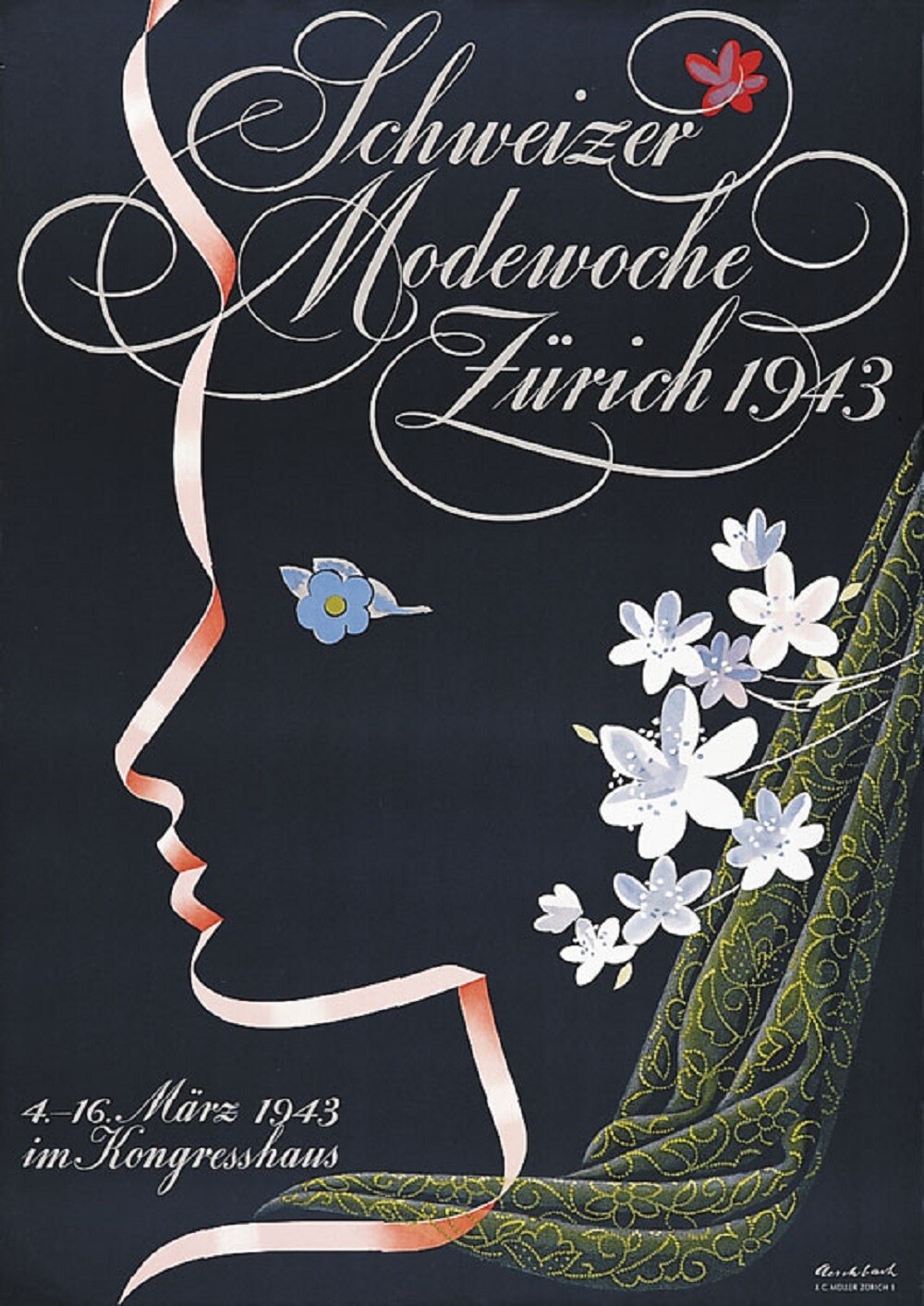 Original Plakat Aeschbach Hans - Schweiz Modewoche Zürich 1943