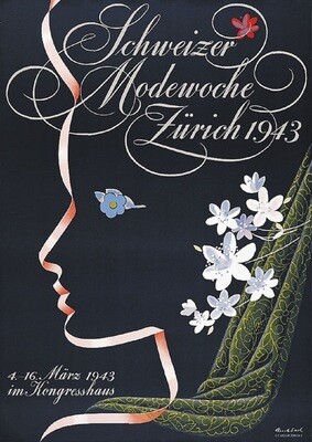 Original Plakat Aeschbach Hans - Schweiz Modewoche Zürich 1943