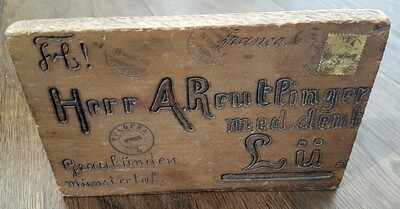 Postkarte aus Holz - Postversand 1906 D.R.P. angemeldet