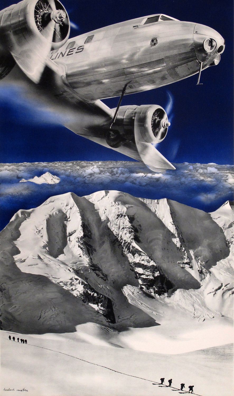 FLIEGT IN DIE SCHWEIZ - VOYAGEZ EN SUISSE - Swissair - Original-Plakat von Herbert Matter 1935