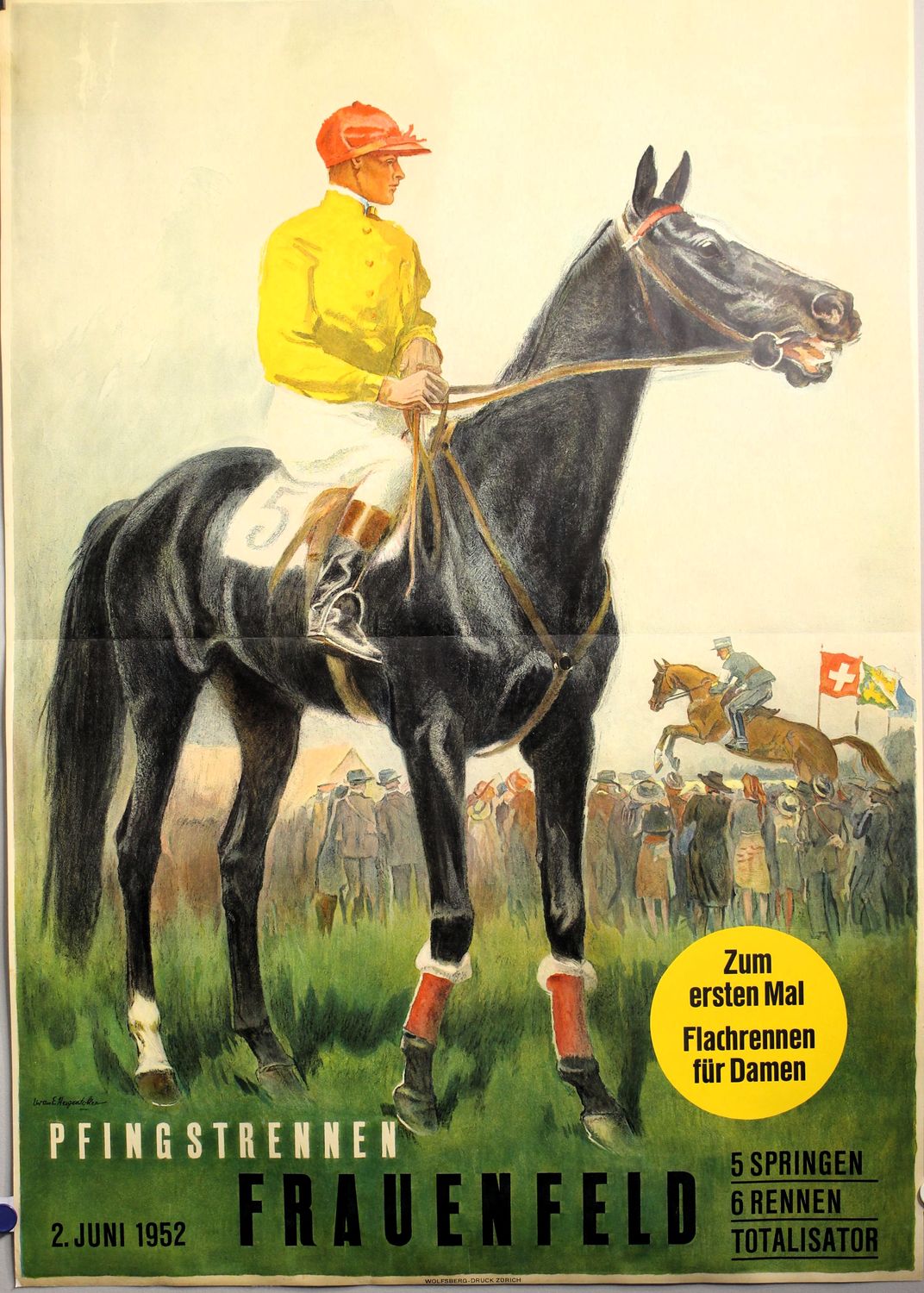 Hugentobler Iwan, Pfingstrennen Frauenfeld 1952 Originalplakat