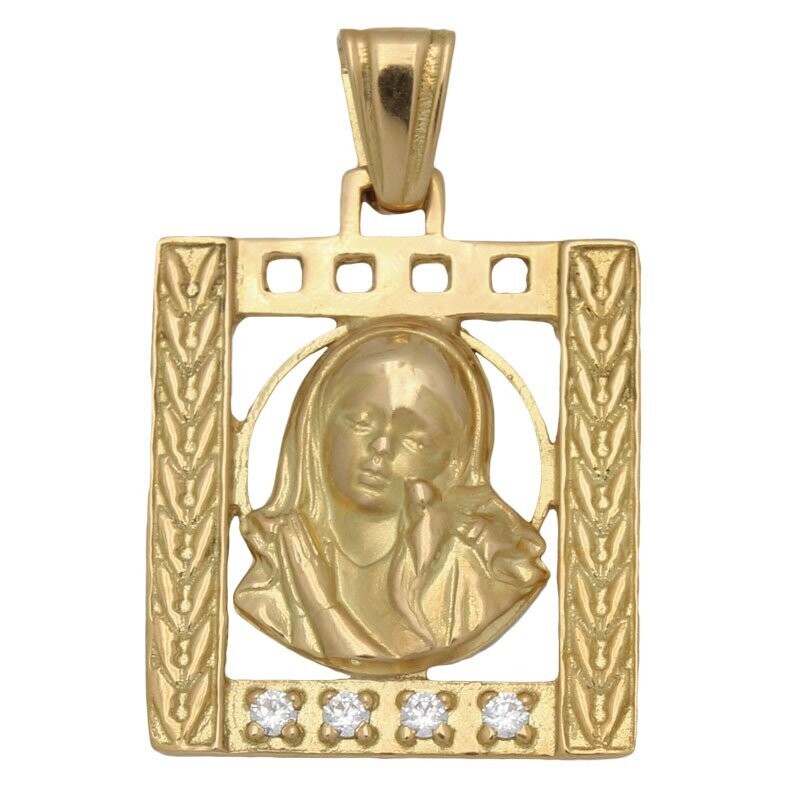 Medalla rectangular oro 18Kt. Virgen Niña circonitas.