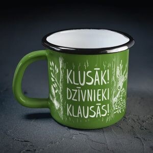 Metāla krūze "Klusāk! Dzīvnieki klausās!"