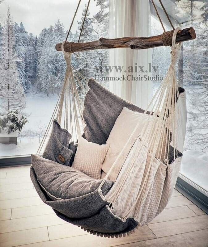 Hammock  chair- šūpuļkrēsls 307 balts/pelēks
