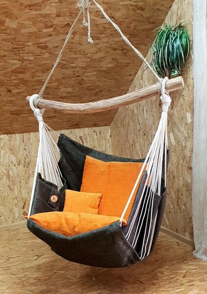 Hammock  chair- šūpuļkrēsls 512 pelēks/oranžs
