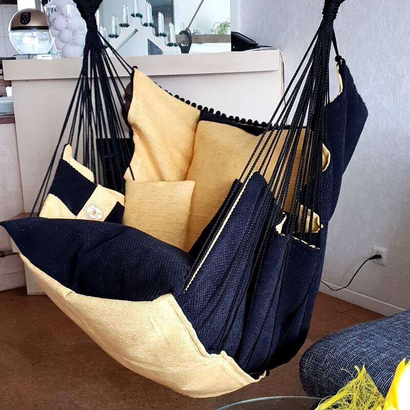 Hammock  chair- šūpuļkrēsls 450 melns/dzeltens