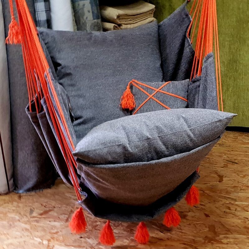 Hammock  chair- šūpuļkrēsls 535 pelēks/pelēks/oranžs