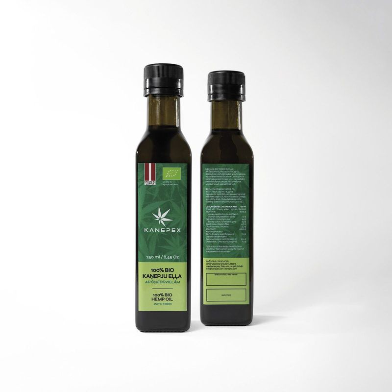 100% BIO Kaņepju sēklu eļļa ar šķiedrvielām, 250ml