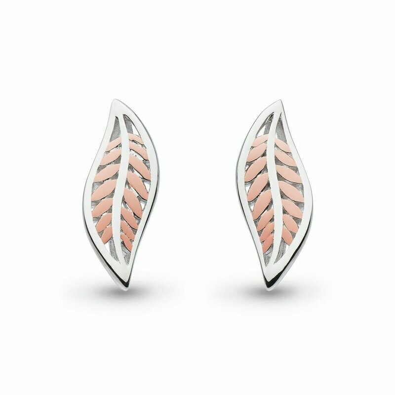 Kit Heath Blossom Eden Blush Leaf Stud Silver Earrings