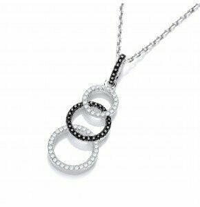 J JAZ Amara Black & White Silver Pendant