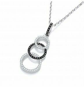 J JAZ Amara Black & White Silver Pendant