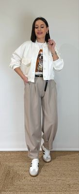 Pantalón Balloon Pinzas Taupe