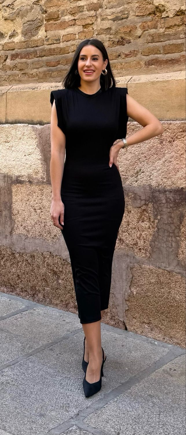 Vestido Elástico Canalé Negro