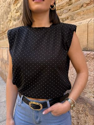Camiseta Hombreras Brillo Negra
