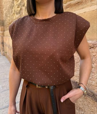 Camiseta Hombreras Brillo Marrón