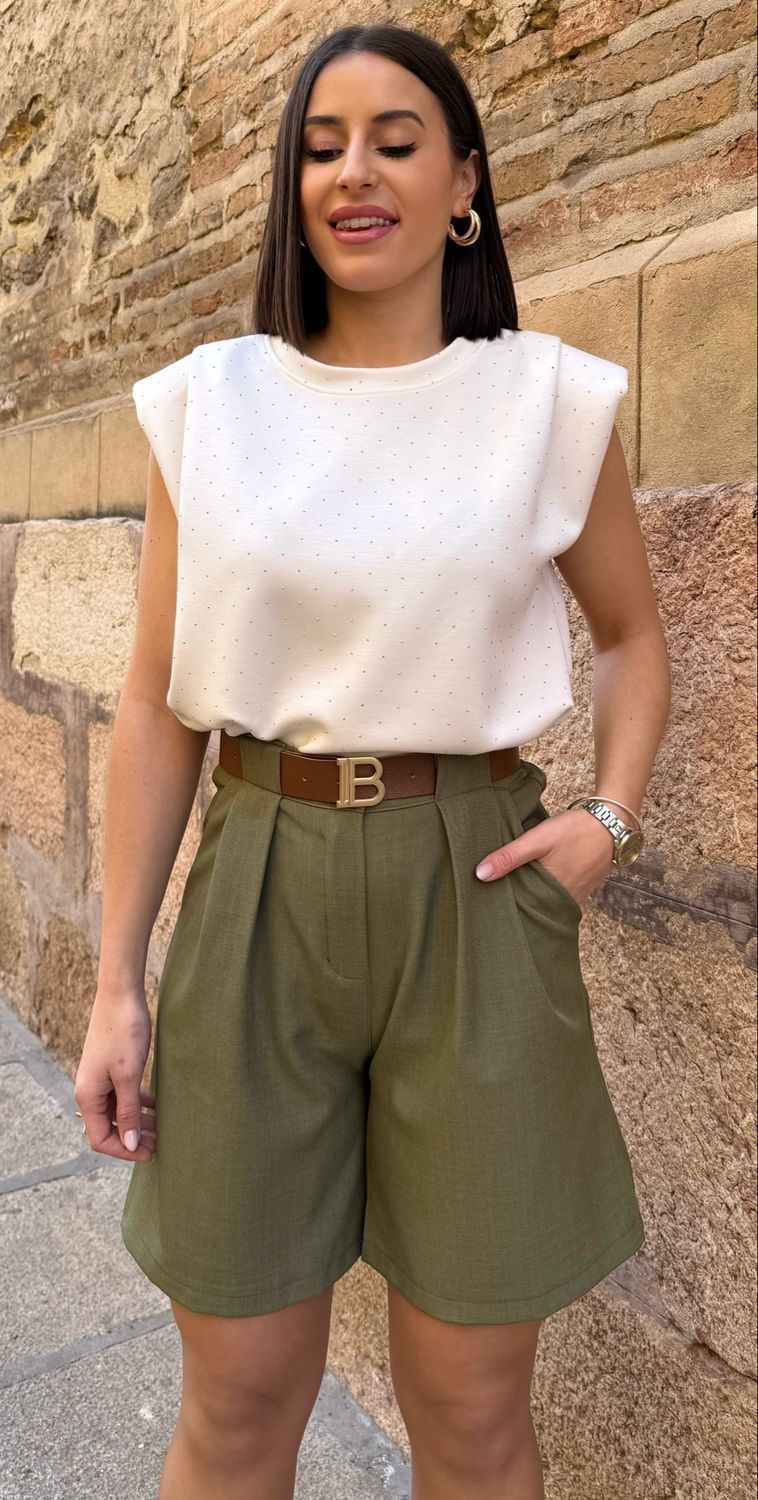 Camiseta Hombreras Brillo Blanca